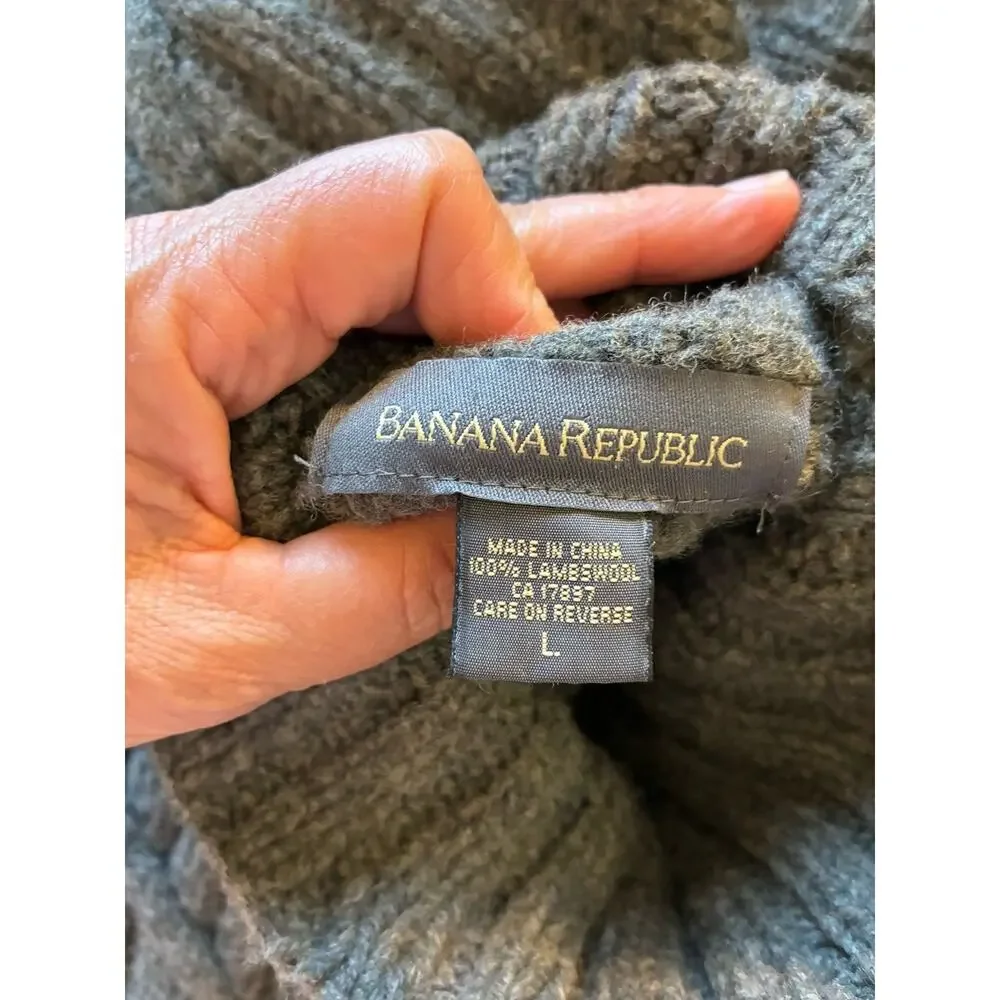 VTG Mens L Turtleneck Fisherman Gray Wool Sweater Diamond Chunky 100% Lambswool
